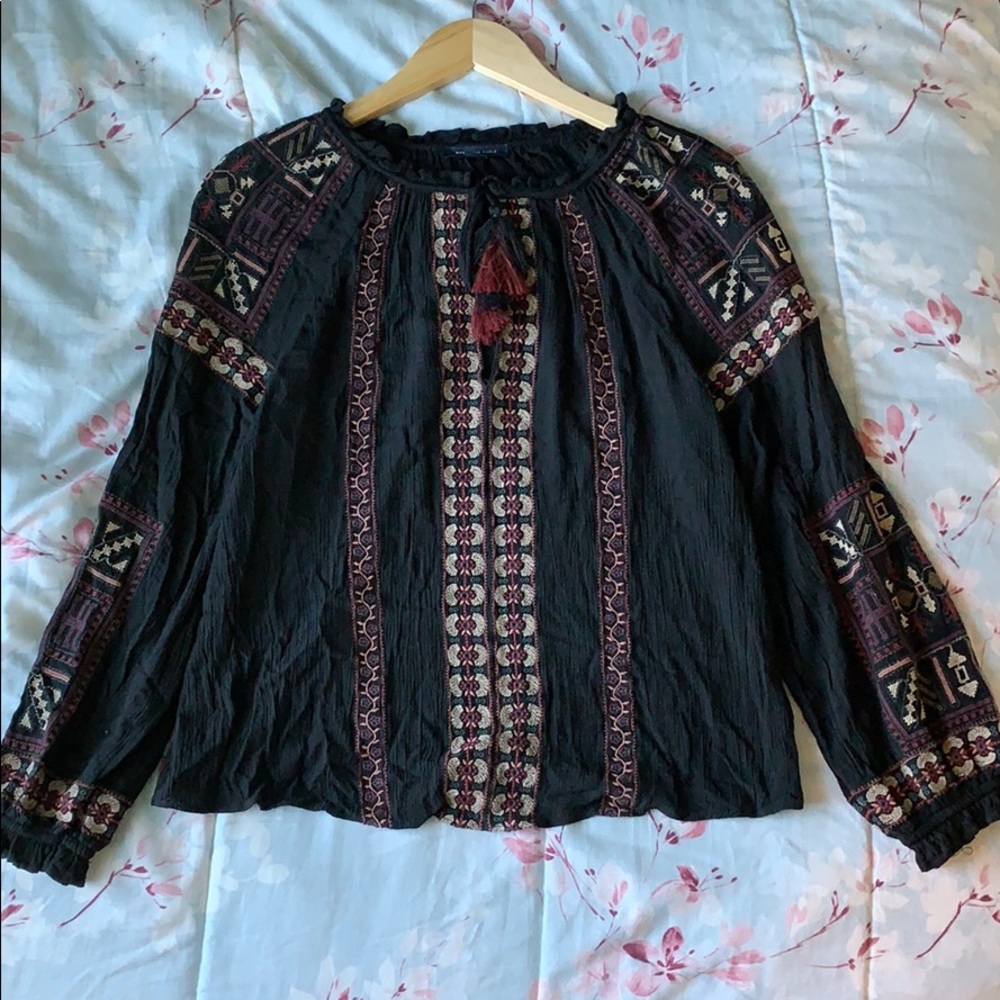 American Eagle Embroidered Long Sleeve Blouse